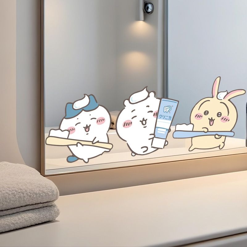 Home Bathroom Gadgets - Stiker Cermin Chiikawa Motif Lucu Perekat
