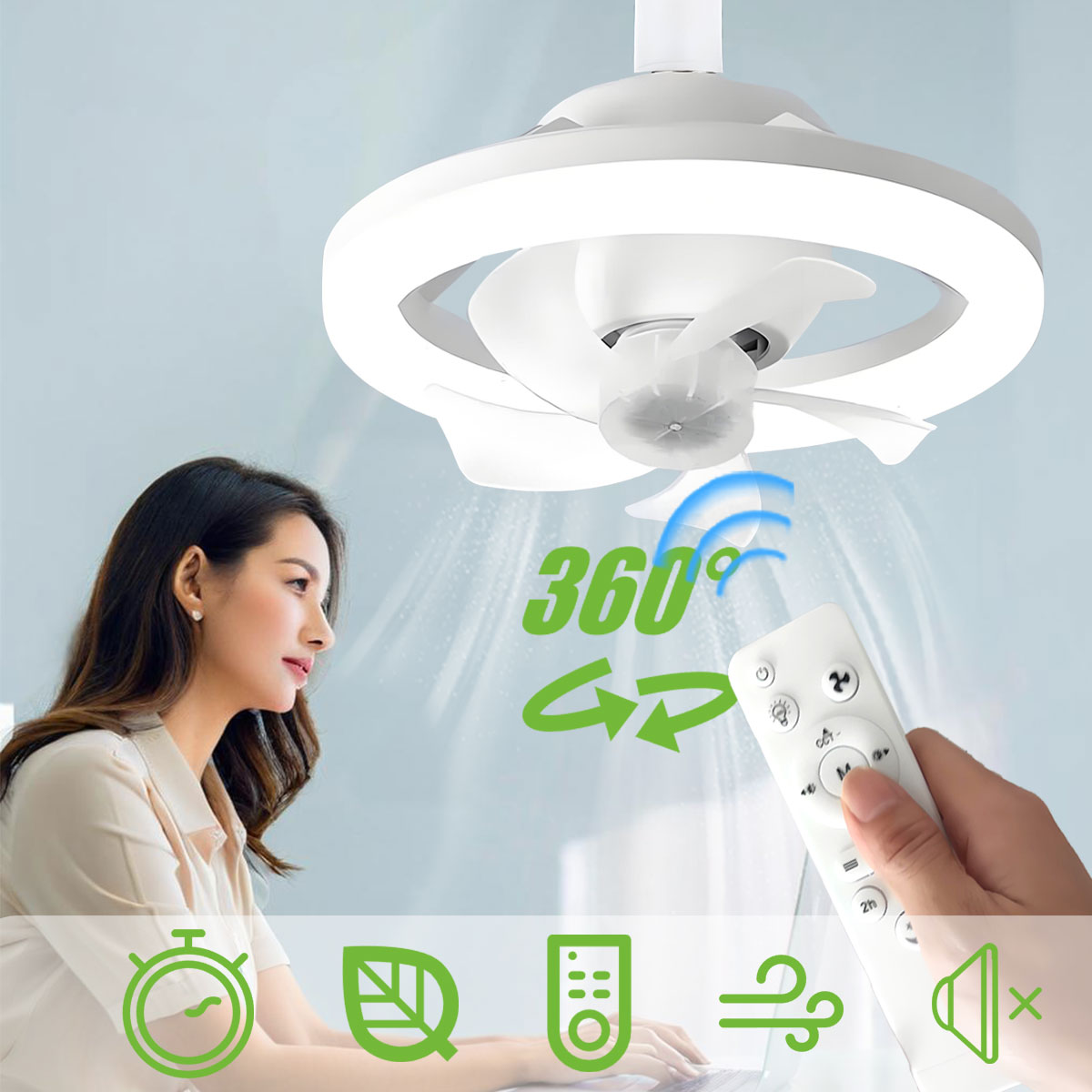 Home Bathroom Ventilation - 360 ° Lampu LED Bohlam Kipas