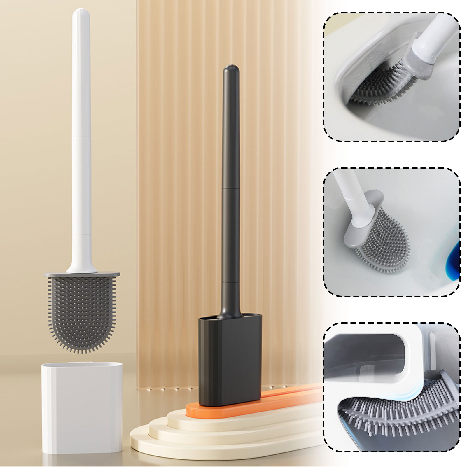 Home Bathroom Gadgets - Sikat pembersih Toilet silikon dengan dudukan