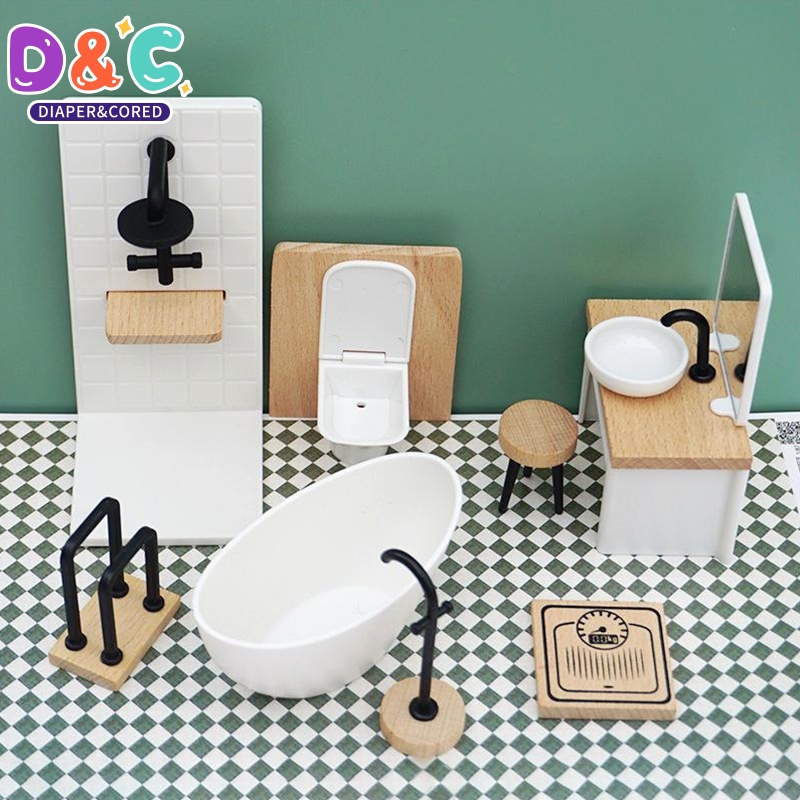 Home Bathroom Renovation - 1:6/1:12 miniatur rumah boneka Set kamar
